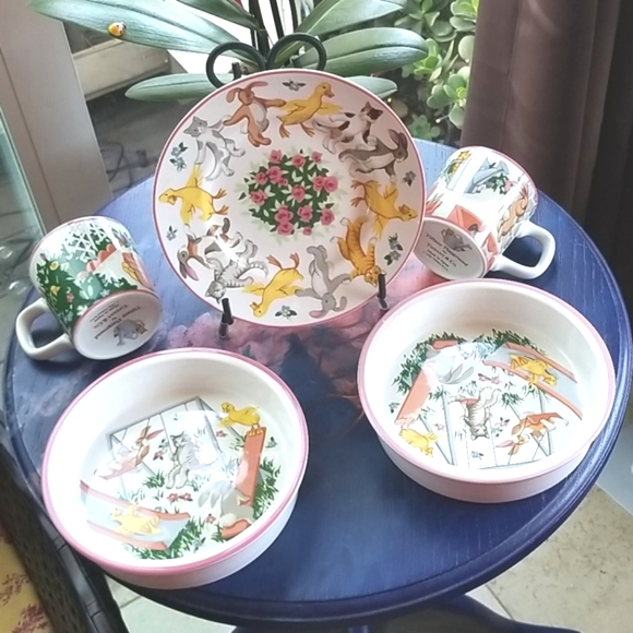 Vtg TIFFANY & Co. 1992 Animals GENDER Neutral Dishes PLAYGROUND 5 PC Set MINT EC - Picture 5 of 14